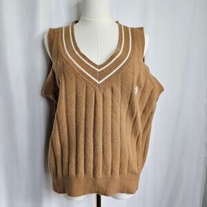 VS Pink L Toffee Collegiate Knit Sweater Vest Twee 90s Y2K